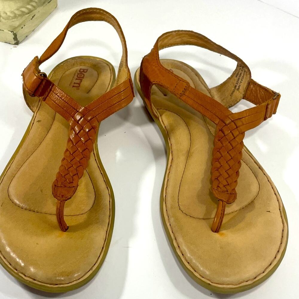 BORN Leather Brown Sandals Shoes Braided Strap Women’s Shoes Size 10